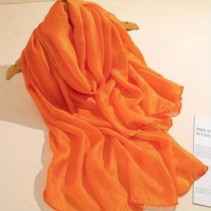 Scarf Lightweight Chiffon Silklike Texture, Orange, Shimmers